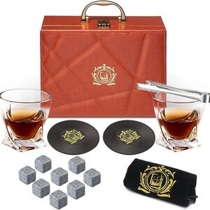 Menbyci Whiskey Stone Premium Gift Leather Box Set, 2 Cups in Box